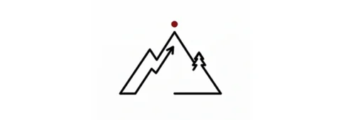 Berg minimalistisch gezeichnet mit Baum und rotem Punkt, Symbolisiert Wachstum und Zielerreichung im SEO
